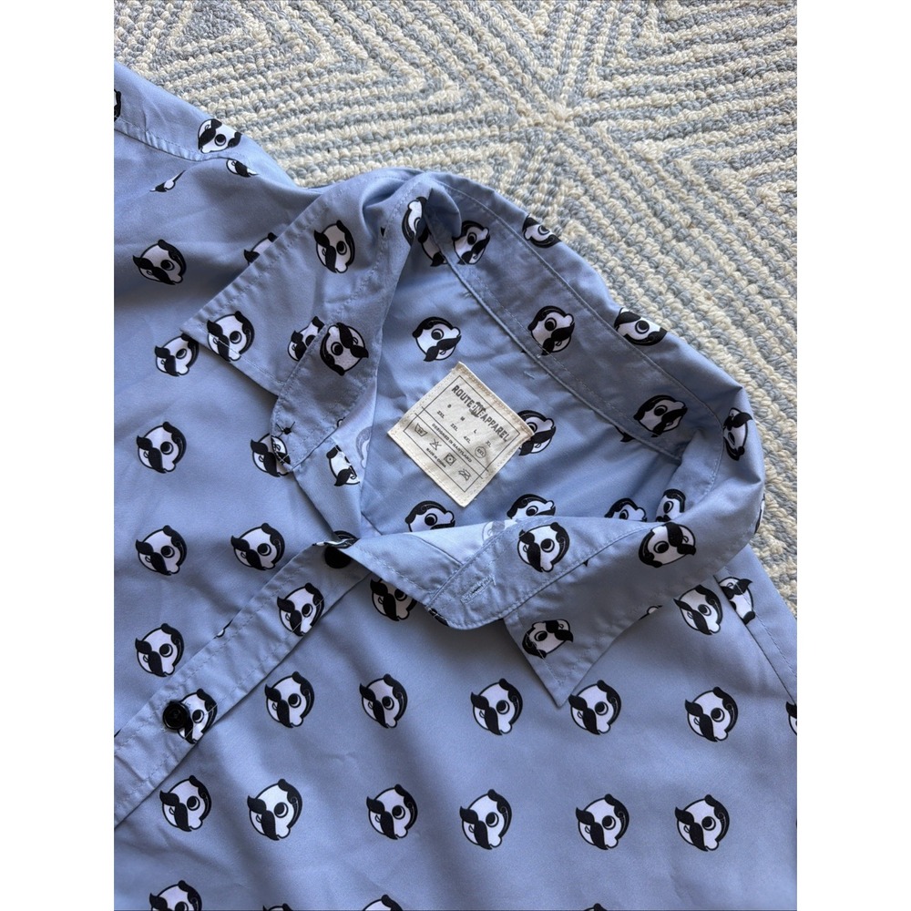 Route One Apparel National Bohemian Logo Short Sleeve Button Shirt - Gray - 5XL